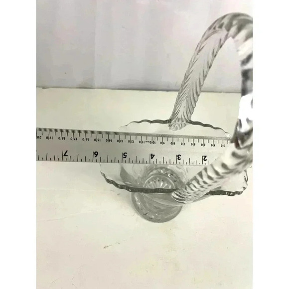 VTG Pressed Clear Etched Floral Glass Basket Vase 9.75" Tall MCM Home Decor - Picture 8 of 16